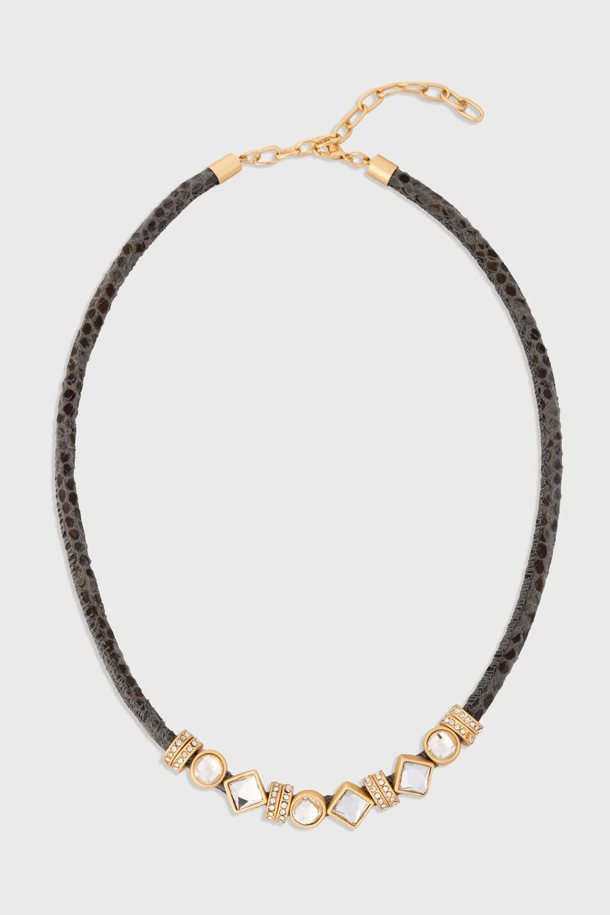 SA18 | Saachi Bling Charm Leather Necklace | Grey